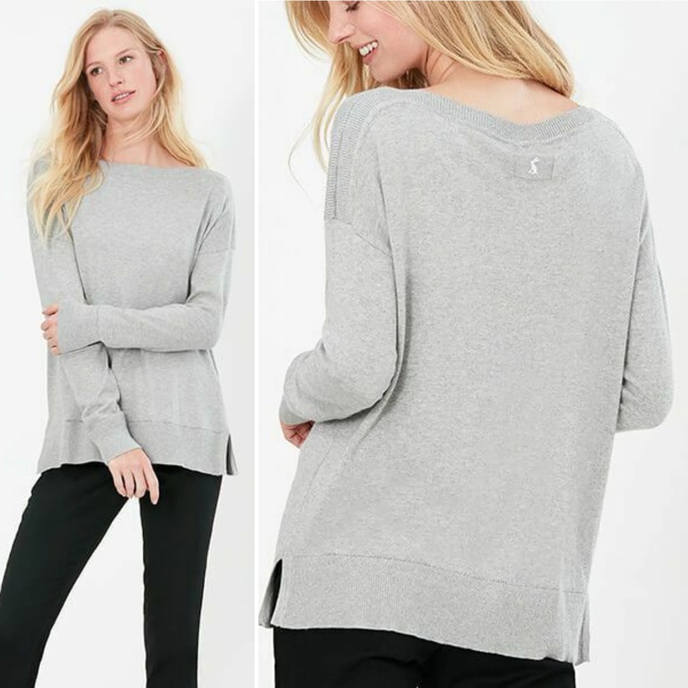 Joules Vivianna Split Neck Sweater Size US 6 UK 10 Gray Mark Boatneck Preppy
